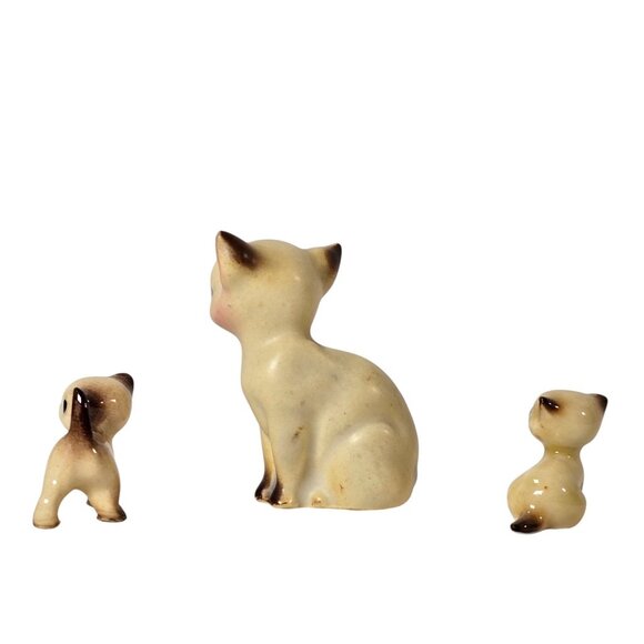 Vintage Hagen Renaker Siamese Cat Family Trio Miniature Figurines Mom & 2 Kitten - Picture 4 of 6